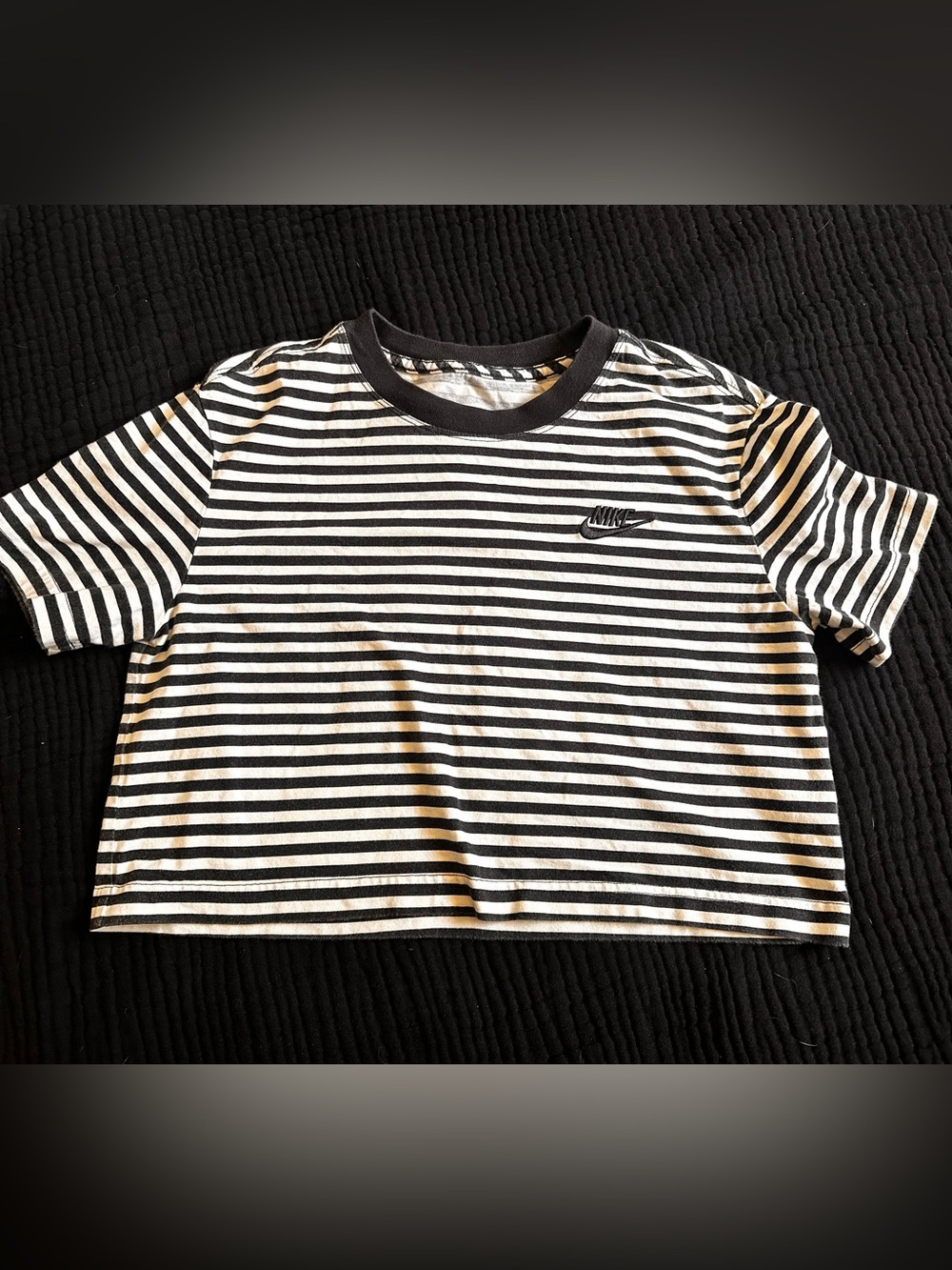 Nike crop top Black & White Striped Short Sleeve Tee
